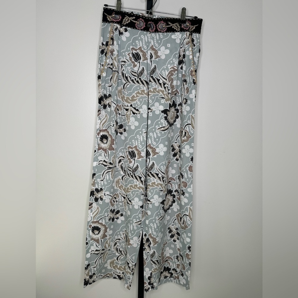 Skemo Floral Embroidered Waistband Palazzo Boho Pants - Bohemian Chic